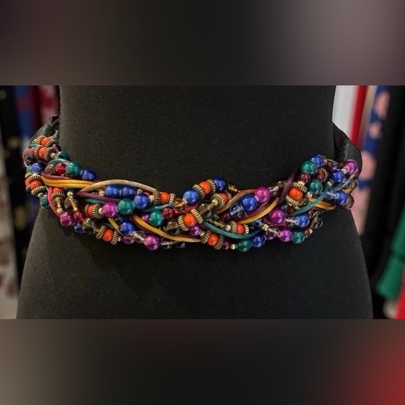 Beaded Belt Carolyn Tanner Designs Multicolored Twist + 3 strand Beaded Necklace